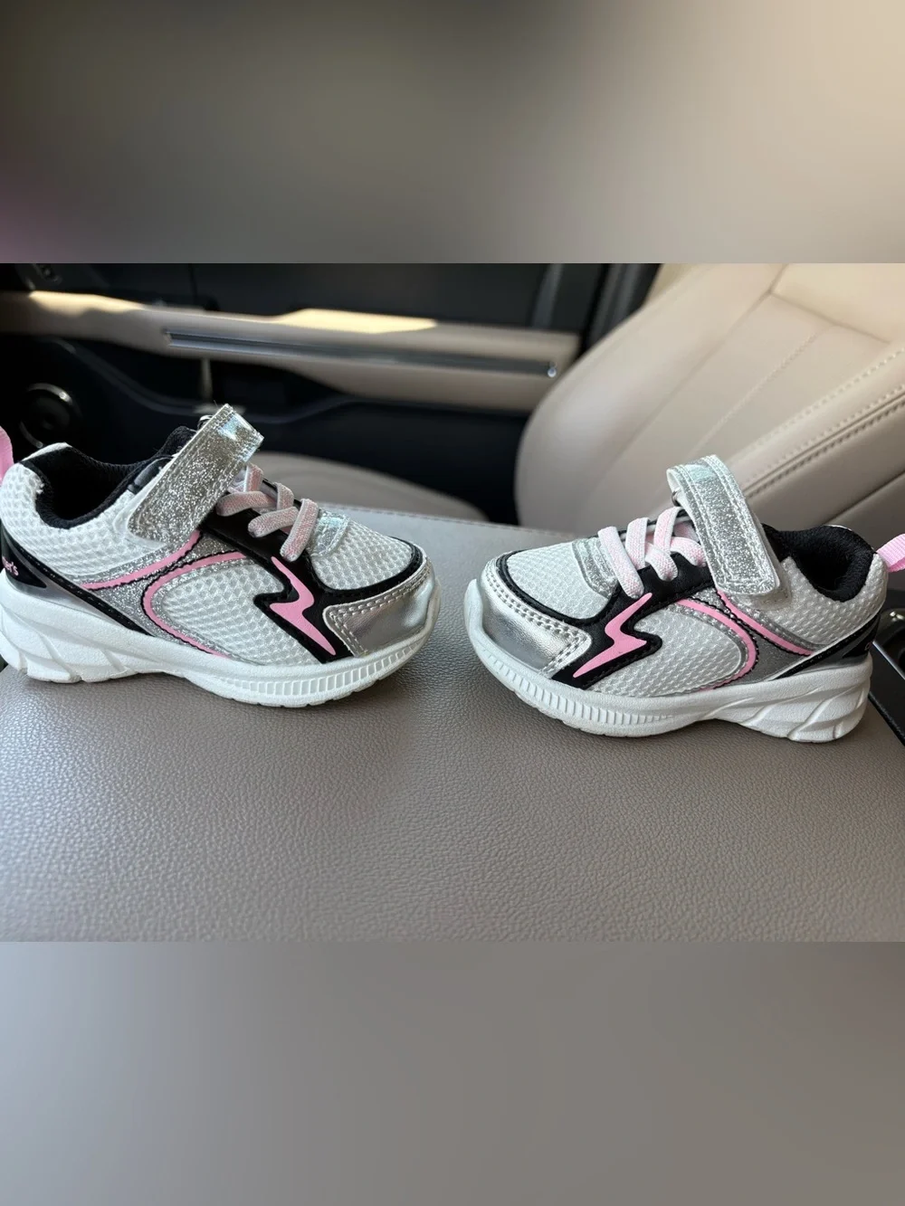 Toddler Silver and Pink Athletic Sneakers - Velcro Strap